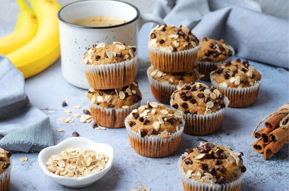 Peanut Butter Chocolate Chip Oatmeal Banana Muffins